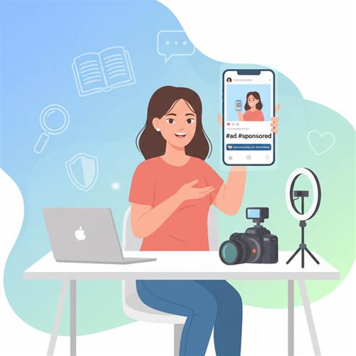 Minh họa về sự minh bạch trong tiếp thị mạng xã hội với hashtag #ad, #sponsored và nhãn “Paid partnership”.
