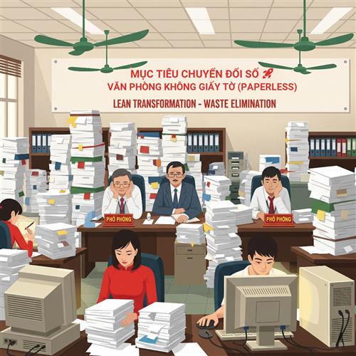 7 loại lãng phí trong Lean khiến chuyển đổi số thất bại: giấy tờ chồng chất, quy trình rối rắm, công nghệ thừa, nhân lực bị lãng phí.
