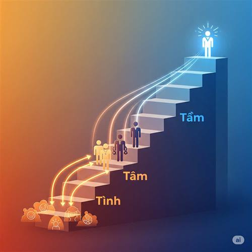Sơ đồ Tình – Tâm – Tầm minh họa triết lý sống tích cực: sống có tình, làm việc có tâm để đạt được tầm vóc và thành công bền vững.