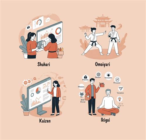 Triết lý Nhật Bản Kaizen, Shuhari, Omoiyari và Ikigai giúp cải thiện bản thân, hiệu suất và tìm kiếm ý nghĩa cuộc sống.