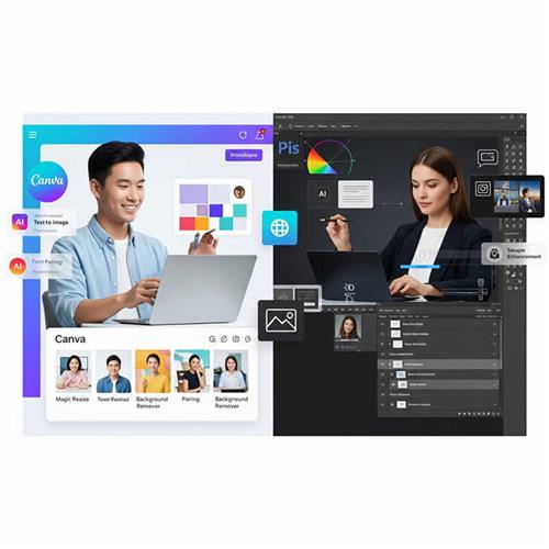 So sánh 21 tính năng AI giữa Canva và Photoshop về độ dễ dùng, sức mạnh thiết kế và khả năng hỗ trợ người dùng.