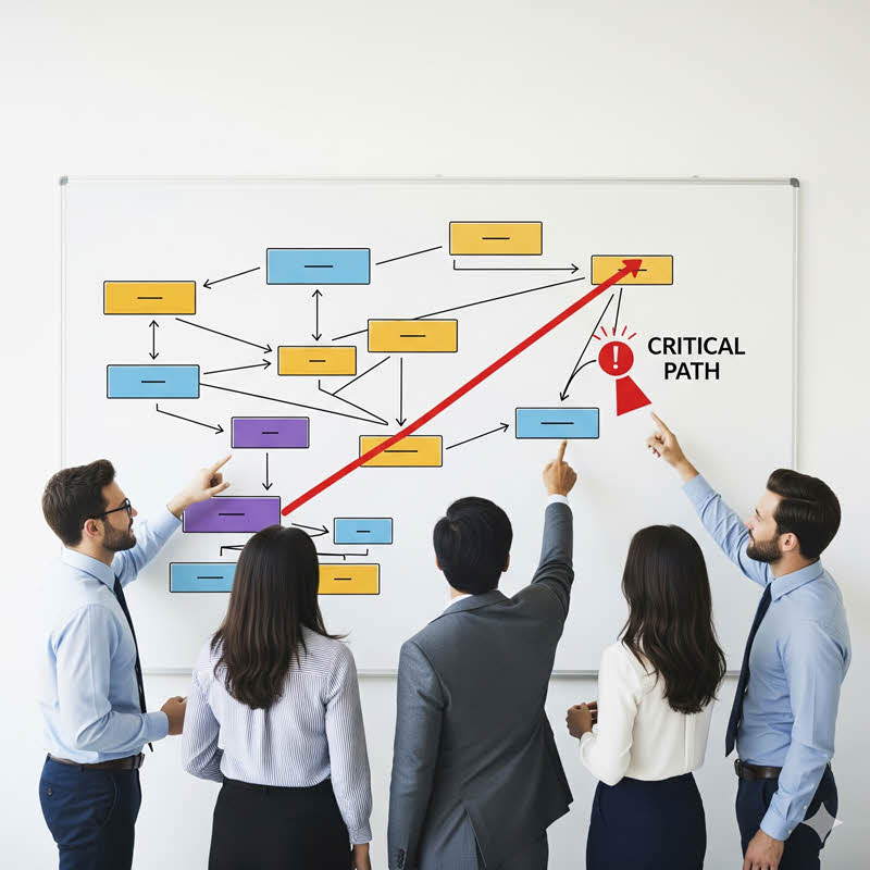 Critical Path (đường găng) là chuỗi công việc then chốt quyết định tiến độ và thời gian hoàn thành dự án.