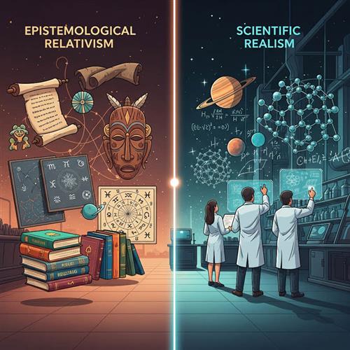 So sánh epistemological relativism (chân lý phụ thuộc bối cảnh) với scientific realism (thực tại khách quan).