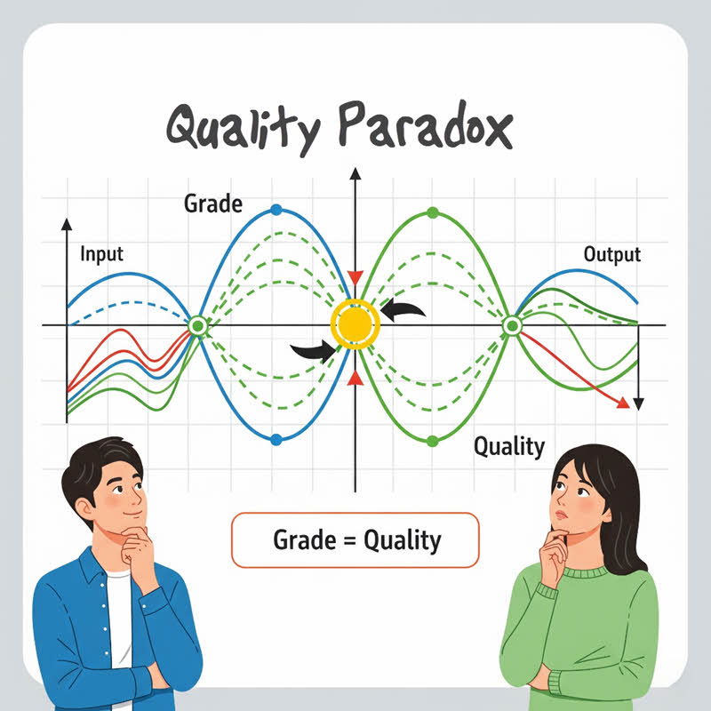 Minh họa nghịch lý chất lượng: sơ đồ hình sin thể hiện mối quan hệ và điểm giao nhau giữa Grade và Quality
