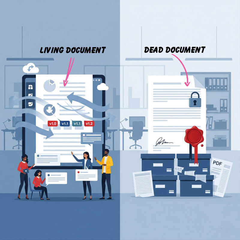 So sánh tài liệu sống và tài liệu chết trong quản lý dự án: đặc điểm, ưu nhược điểm, và cách dùng phù hợp cho BA và PM.