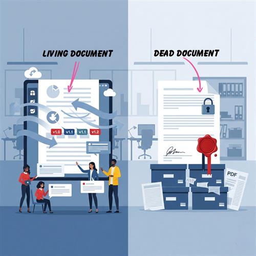So sánh tài liệu sống và tài liệu chết trong quản lý dự án: đặc điểm, ưu nhược điểm, và cách dùng phù hợp cho BA và PM.