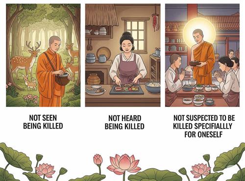Ứng dụng Tam tịnh nhục vào đời sống và kinh doanh hiện đại: sống chánh niệm, tránh sát sinh, tiêu dùng và hành xử có đạo đức.