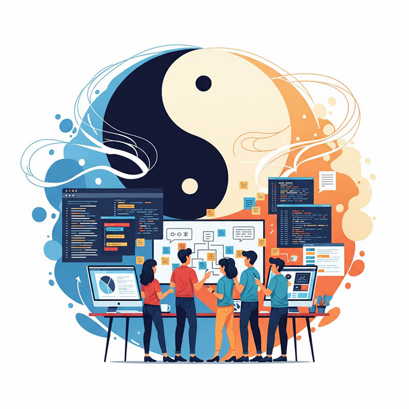 Quản lý dự án Agile và bốn nguyên tắc âm-dương: đối lập, gắn kết, biến đổi, cân bằng để tạo phần mềm hiệu quả.