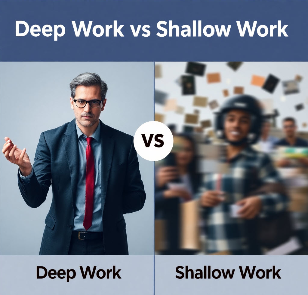 Deep Work giúp tập trung cao độ, tạo ra giá trị lớn, trong khi Shallow Work gây xao nhãng, giảm năng suất. Cân bằng hai loại công việc để tối ưu hiệu quả.