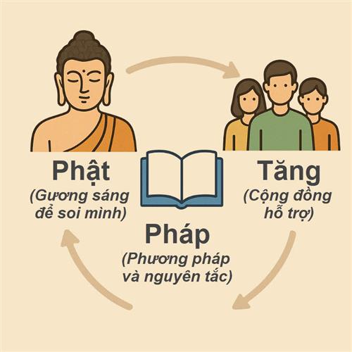 Hiểu Tam Bảo (Phật, Pháp, Tăng) trong Phật giáo và cách áp dụng trí tuệ, đạo đức, cộng đồng vào đời sống hàng ngày.