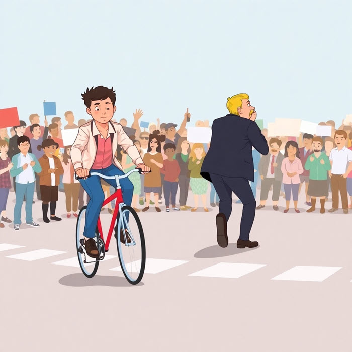 Hình ảnh ẩn dụ về "backpedal" – rút lại quan điểm sau phản ứng tiêu cực, thường gặp trong giao tiếp xã hội và chính trị.